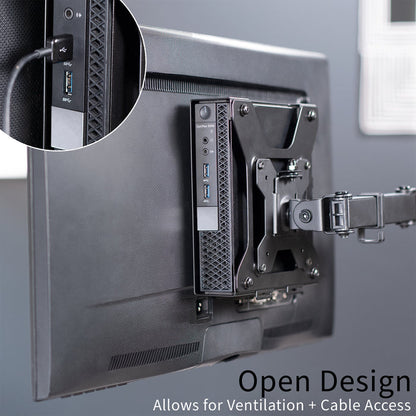 Mount Designed for Dell OptiPlex Micro with an open design for ventilation and cable access on a gray background