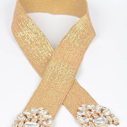 Multi Stone Gold Metallic Straw Stretch Plus Size Belt