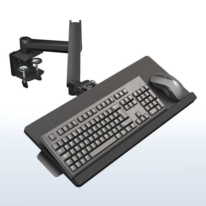 Pneumatic Clamp-on Keyboard Tray on gradient background