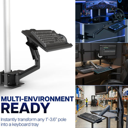 Pneumatic Pole Mounted Keyboard Tray Multi-Environment Ready