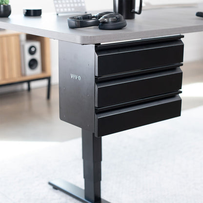 Sleek under desk storage unit with three pull-out drawers for office workstation organization.