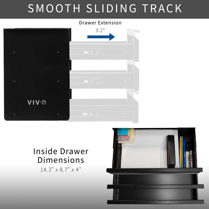 Sleek under desk storage unit with three pull-out drawers for office workstation organization.