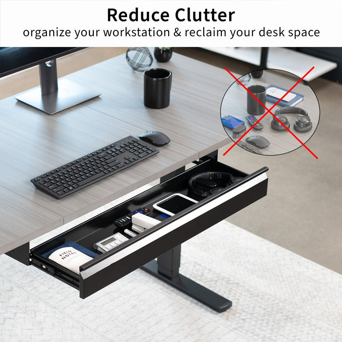 Sturdy extra long pullout under desk organizer drawer for office storage and organization.