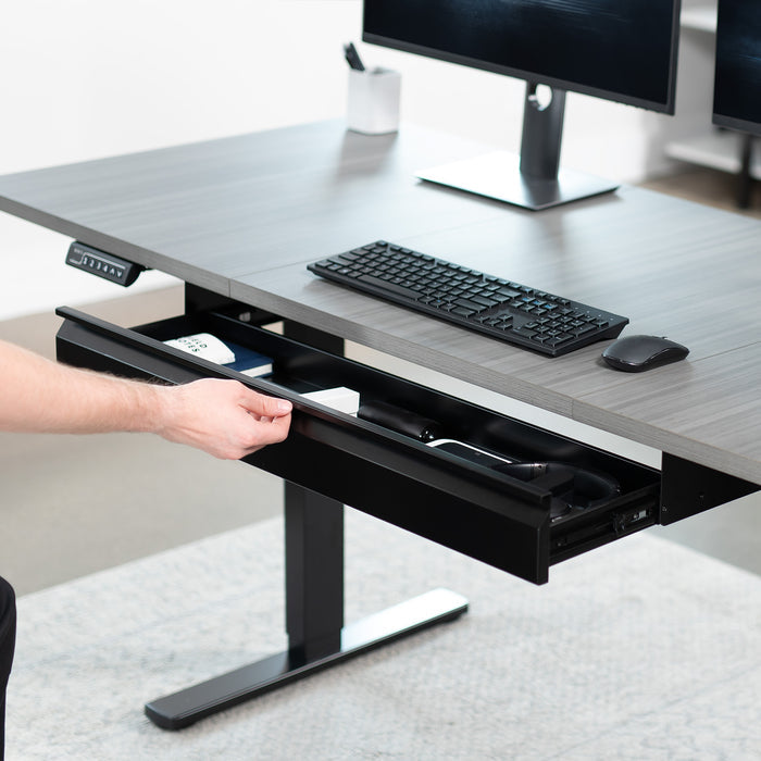 Sturdy extra long pullout under desk organizer drawer for office storage and organization.