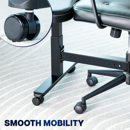 Close-up of wheels on a textured surface with 'Smooth Mobility' text.