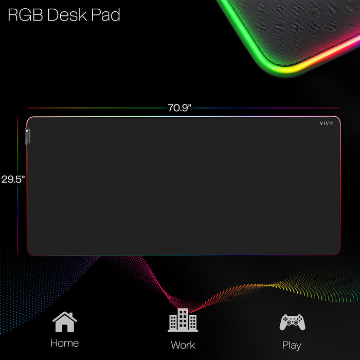 Extra Large 71 x 30 inch Full Size Desk Pad with RGB Lighting for Office Ambience and Immersive Gaming, Oversized Mouse Pad Table Top Cover, 12 Color Modes, Non-slip Base