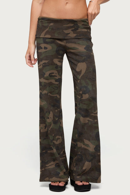 Lumielle Camo Wide Leg Foldover Pants