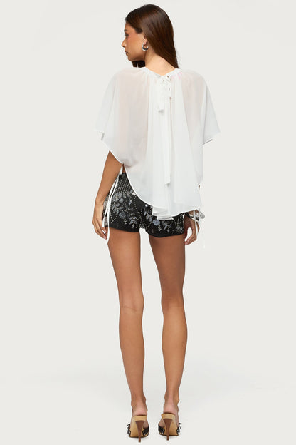 Sable Flowy Asymmetric Chiffon Top