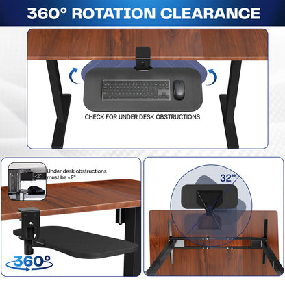 Single Clamp Rotating Keyboard Tray