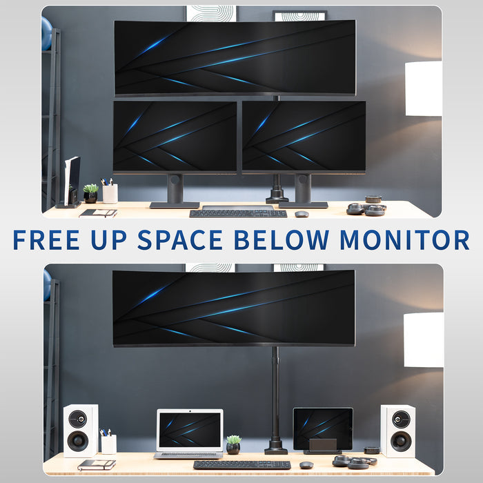 Extra tall single monitor ultrawide desk mount with extending arm: Features height adjustment, tilt, swivel, rotation, and built-in cable management.