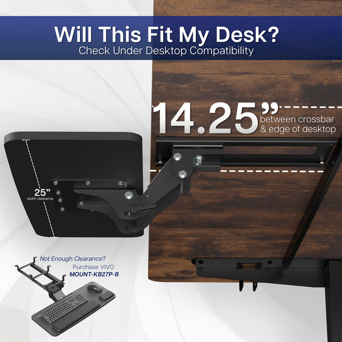 Ergonomic under desk keyboard tray mount with comfortable tilting angles for typing.