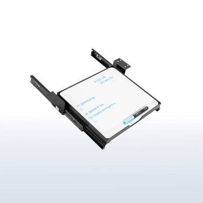 Reduce your desktop clutter and discreetly store important notes with this pull-out dry erase board.