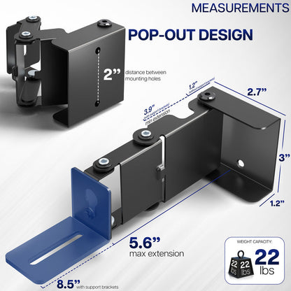 sound bar wall mount with measurements and specifications on a white background