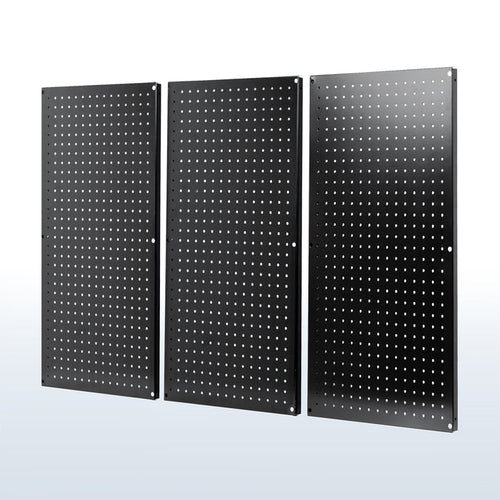 3-piece wall mounted metal pegboard panels with flexible placement for organization.