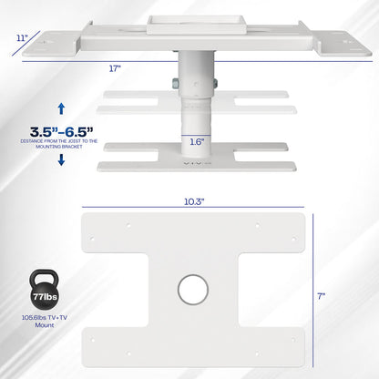 Measurements and specifications for White Drop Ceiling Mount Designed for MOUNT-E-FD55W / MOUNT-E-FD70W