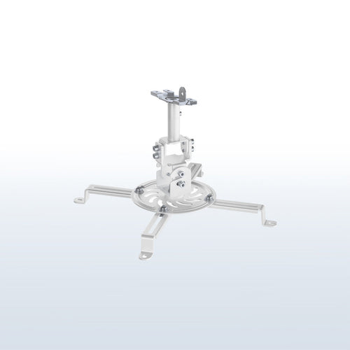 White drop ceiling projector mount with scissor clamp and adjustable mounting arms for suspended ceilings