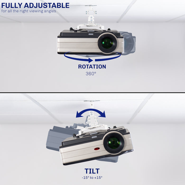 Adjustable drop ceiling projector mount with tilt and positioning options for accurate projector alignment