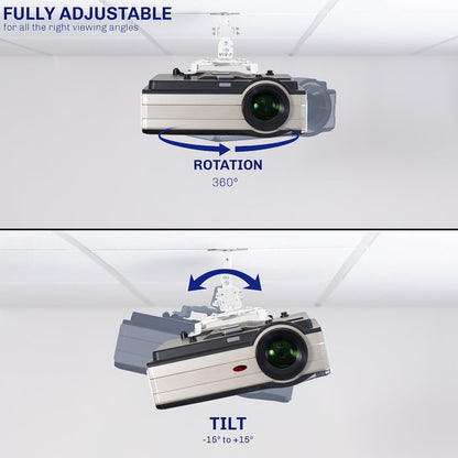 Adjustable drop ceiling projector mount with tilt and positioning options for accurate projector alignment