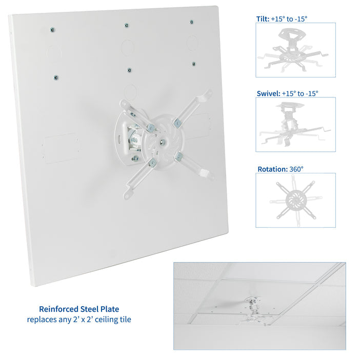 Reinforcement of steel plate base for extra security of mounted projector.
