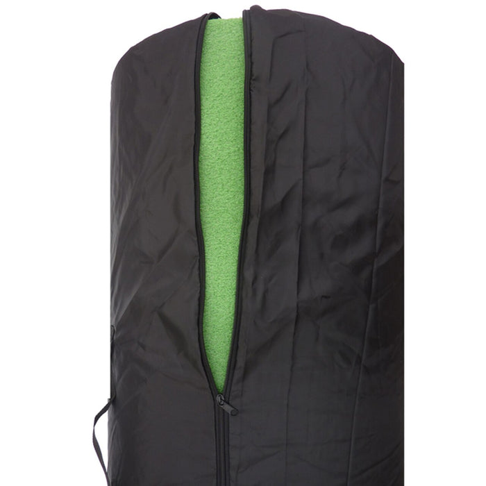 A large green turf roll, like the BirdieBall Classic RollTech foam green, is partly visible inside a black BirdieBall Zippered Storage Bag (Choose Size).